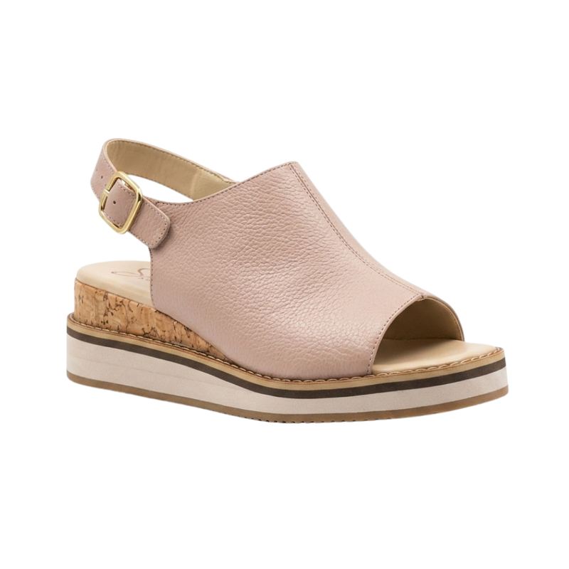 Sandalia mule de cuero genuino color rosa con cuña de corcho - Carolina Santos